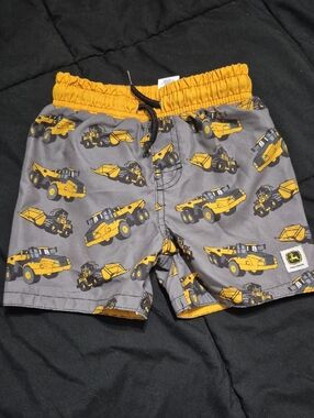 John Deere Yellow & Gray Boys' Swim Trunks with Dump Truck Pattern